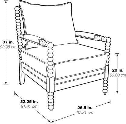 OSP Home Furnishings Kaylee Spindle Accent Chair with Antique White Wood Frame, White Linen Fabric