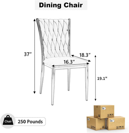 Modern Dining Chairs Set of 4, Light Grey Velvet Woven Kitchen Chair with Silver Metal Legs, Upholstered Cushion & High Back Design, Mid-Century Dining Chairs for Kitchen, Living Room