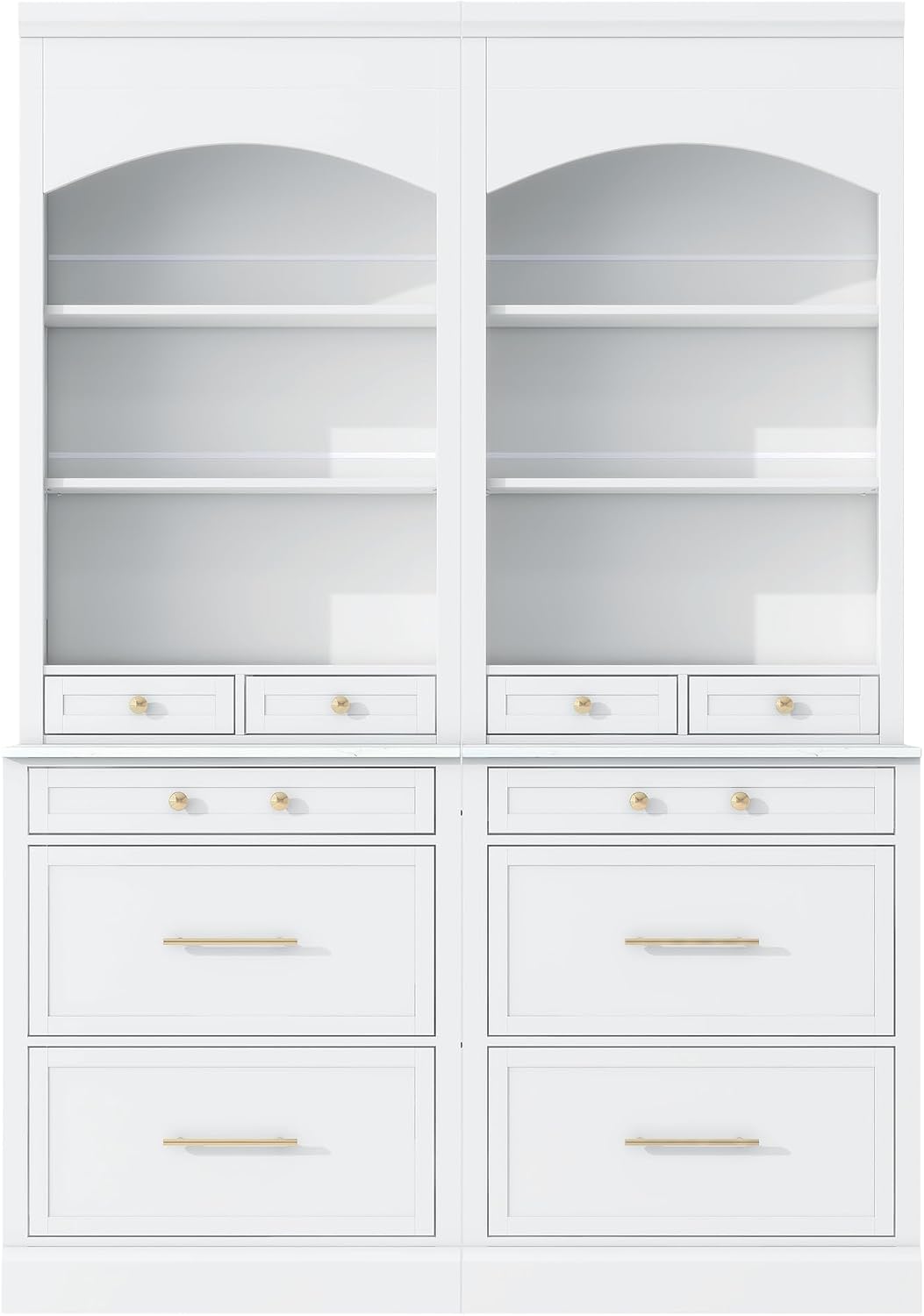 High Kitchen Pantry, Freestanding Tall Kitchen Hutch with Faux Marble Top,Cupboard Cabinet with 5 Storage Drawers and Adjustable Shelf, Set of 2 (White, 2 Pantry)