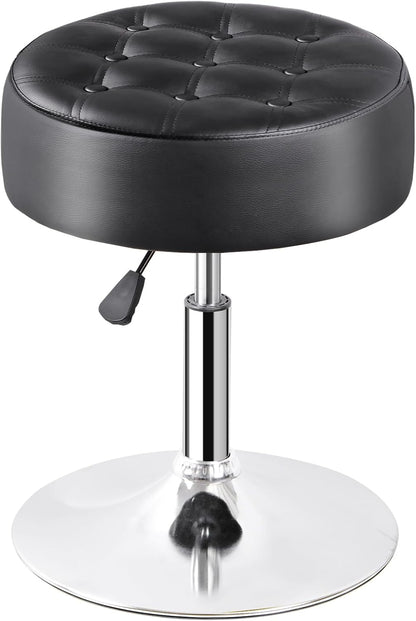 Nova Microdermabrasion Vanity Chair Stool Modern Tufted Round Ottoman Stool Swivel Makeup Chair for Bathroom Bedroom Living Room (Black)