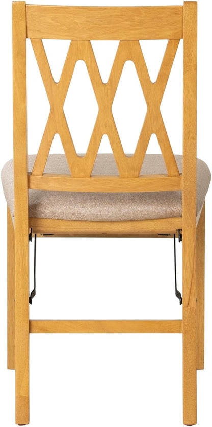 East West Furniture - PNC-OAK-03, A Solid Wood Plano Folding Dining Room Chairs with PU Leather Seat, 3-X Back Design, No Assembly Required, Set of 2, Oak Wood Finish