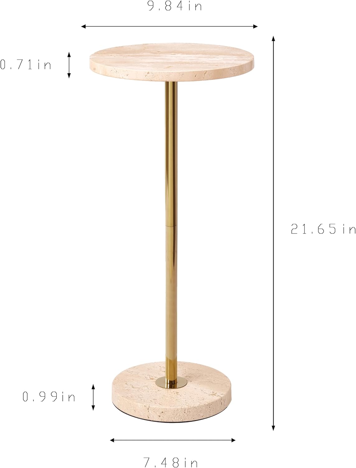 Premium Small Round Natural Marble Pedestal Side Table, End Table, Mini Drink Table with Upgraded Weighted Marble Base, for Livingroom, Bedroom, Bathroom, Balcony, Small Spaces (Beige Travertine)