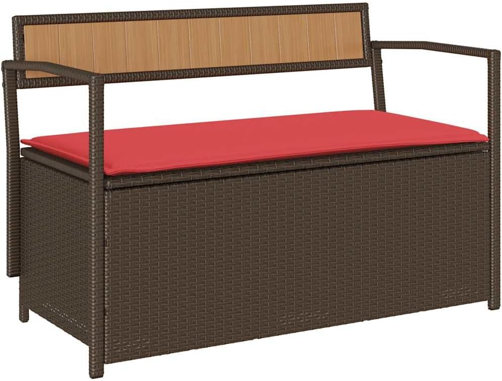 PE Rattan Patio Storage Bench with Cushion, Outdoor Seat for Cushions and Garden Supplies, Waterproof Inner Bag and Gas Spring Lid