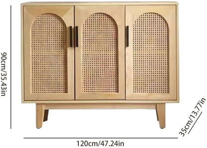 Entryway Cabinet Simple Solid Wood Rattan Dining Sideboard Nordic Home Living Room Kitchen Storage Locker Sideboard Storage Cabinet(M:120CMX35CMX90CM)