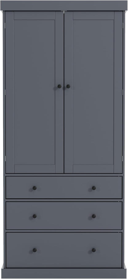 77inch Farmhouse Kitchen Pantry, Freestanding Tall Cupboard Storage Cabinet with 3 Adjustable Shelves, 8 Door Shelves, 3 Drawers for Kitchen, Dining Room, Gray