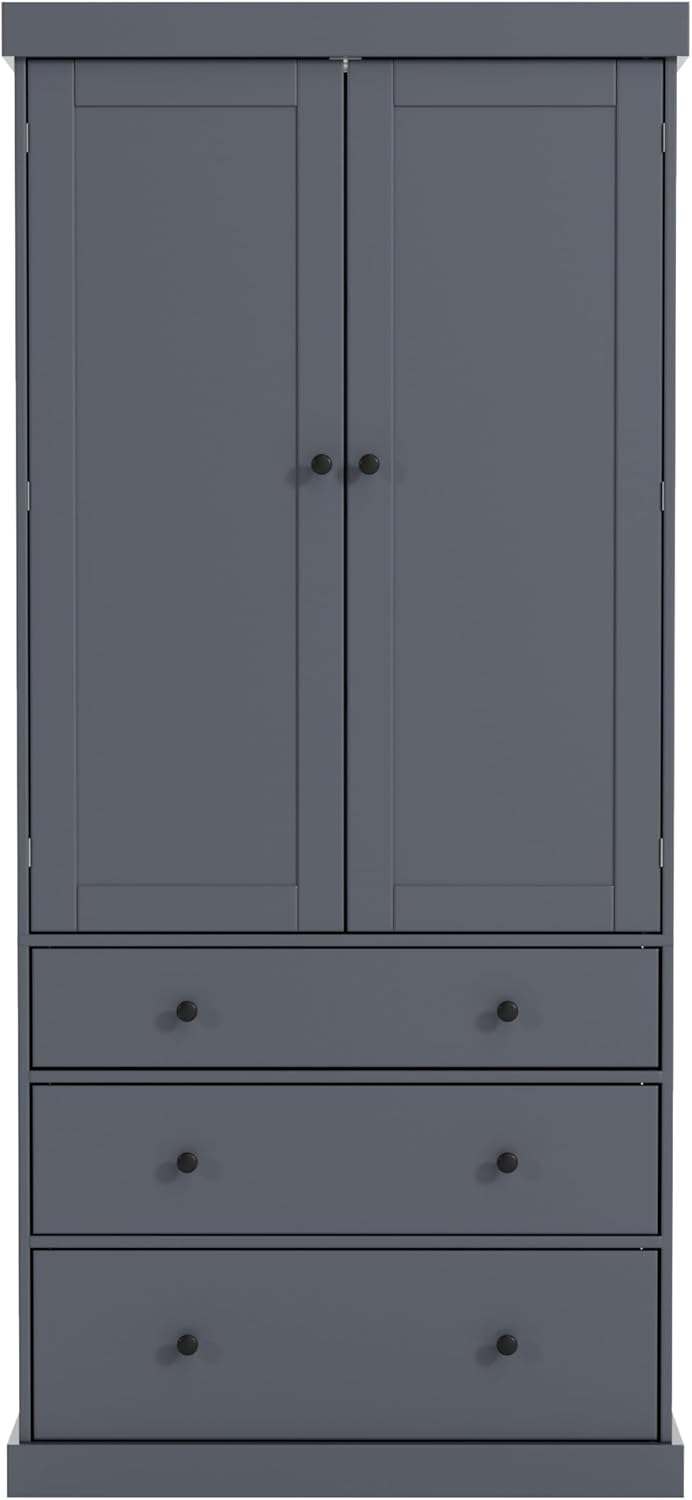 Farmhouse Tall Kitchen Pantry Cabinet with Adjustable Shelves, Freestanding Wood Cupboard with 8 Door Shelves and 3 Drawers for Kitchen, Dining Room (Gray)