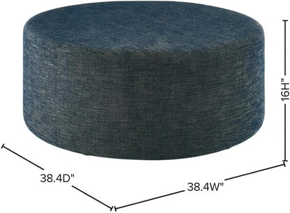 Blue Round Woven Fabric Upholstered Ottoman, 38 Inches, Lightweight, Stylish Outdoor Furniture for Patio, Garden, Balcony