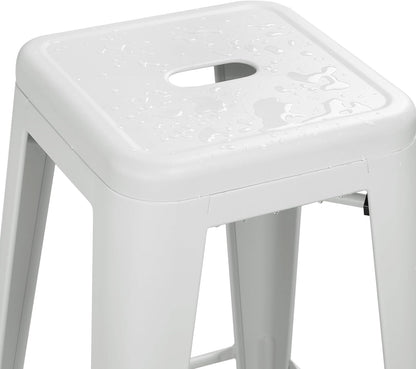 Yaheetech 24 Inch Metal Bar Stools Set of 4, Stackable Bar Chairs, White | No Assembly Counter Height Barstools with Footrest, 330 lb Load Capacity Patio Stools For Kitchen, Bar, Indoor & Outdoor Use