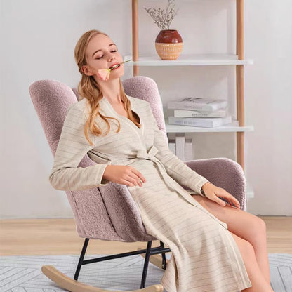Rocking Chair Nursery, Teddy Upholstered Glider Rocker with High Backrest, Reading Chair Modern Rocking Accent Chairs Glider Recliner for Living Room, Nursery, Bedroom,Pink