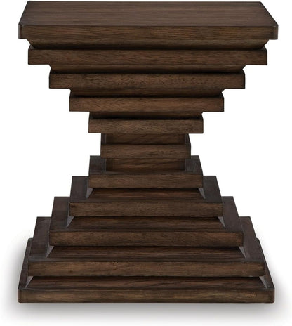 Benjara Reem Side End Table, Square Geometric Hourglass, 28 Inch Dark Brown