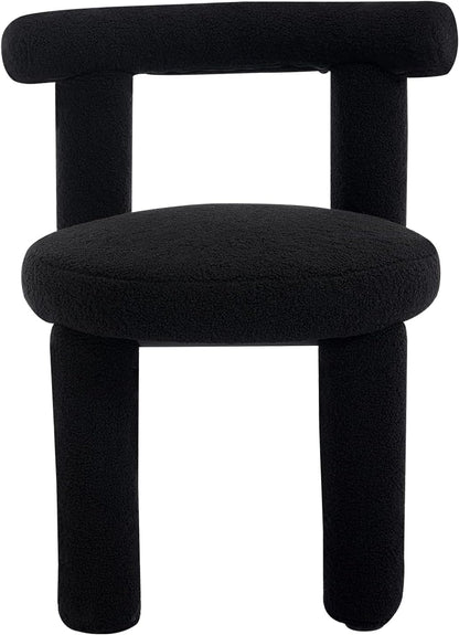 Black Sherpa Dining Chairs Set of 4, Armless Upholstered Boucle Kitchen Chairs with Backs Comfy Accent Side Chair for Living Room, Dining Room, Reception