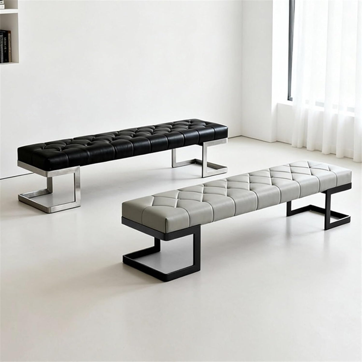 Modern Leather Bed end Bench Bedroom Dressing Room Leisure Entryway(Small)