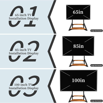 Mobile TV Stand for 65-100 Inch TVs, Holds Up to 220 lbs,Walnut | Height Adjustable Rolling TV Stand with Large Wooden Shelves and Wheels, VESA 800×600mm, VC-Z1188