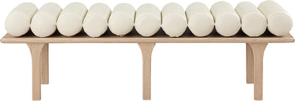 Meridian Furniture 22007Cream Landon Collection Art Deco Bench with Soft Vintage Cream Vegan Leather and Solid Wood with Natural Oak Finish, 60.5" W x 19.5" D x 18.5" H, Cream