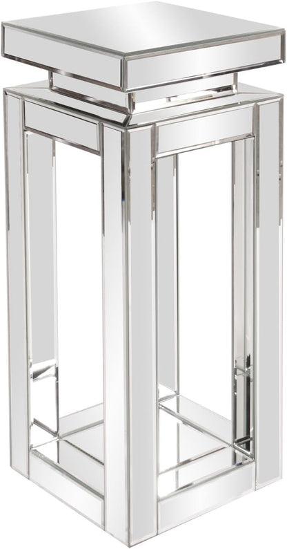 Howard Elliott Collection Small Silver Mirrored Pedestal Accent Table for Home Decoration, Mirrored Finish Design End Table for Bedroom, Entryway or for Any Room, 12 x 12 x 28 Inches