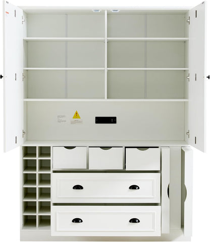 roomfitters 71" Kitchen Pantry Organizers and Storage Kitchen Cabinet, Power Outlet, Wine Rack, 5 Drawers, Pull-Out Shelf, White