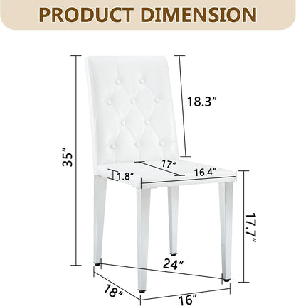 White Dining Chairs Set of 4,Faux Leather with Chrome Plate Metal Legs,Armless Kitchen Room Chairs Set of 4,Max Load 300 Lbs,High Back Modern Design for Home Kitchen Living Room Bedroom