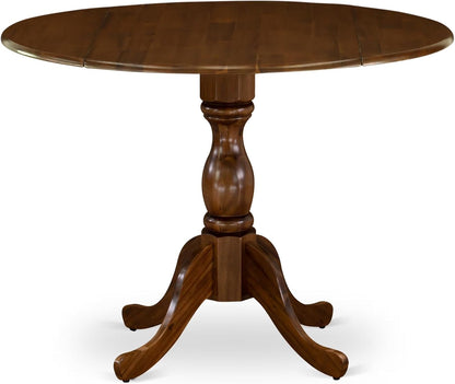 East West Furniture DMT-AWA-TP Dublin Kitchen Dining Table - a Round Wooden Table Top with Dropleaf & Pedestal Base, 42x42 Inch, Walnut