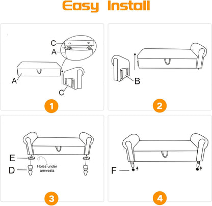 55" Storage Ottoman Bench, Corduroy End of Bed Bench for Bedroom, White | Upholstered Entryway Bench with Seating, Solid Wood Legs, Rolled Arm, for Bedroom Living Room Window Hallway, up to 285 lbs
