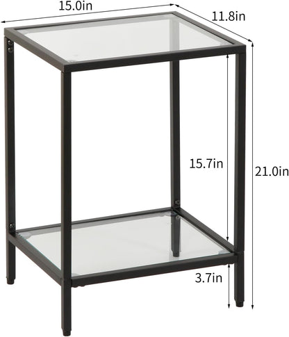 Gawicpy Modern 2-Tier Tempered Glass End Table - Stylish Black Metal Side Table for Small Spaces, Perfect for Living Room & Bedroom (Black, 1PCS)