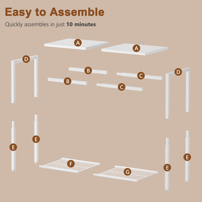 Hoctieon 2 Tier End Table, Sofa Side Table, Narrow Side Table with Storage, Slim Nightstand for Small Spaces, Metal Frame, for Living Room, Bedroom, Sofa Couch, Hall, White