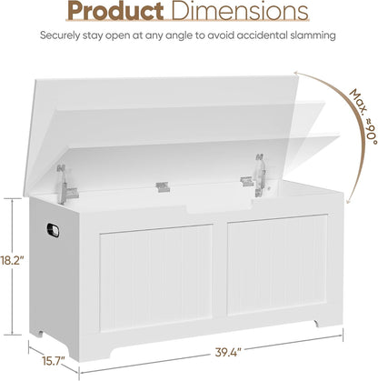 SUPER DEAL Storage Chest, 39 inches Chest Box Organizer with 2 Safety Hinges, Wooden Entryway Shoe Organizer Storage Bench, White
