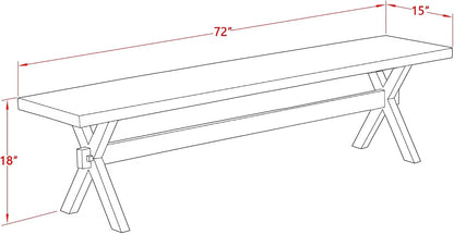 East West Furniture XB077 X-Style Modern Dining Bench with Wooden Seat, 72x15x18 Inch, Multi-Color