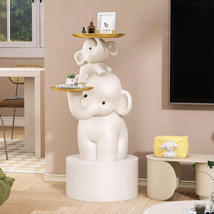 Elephant Shaped Side Table with Two Trays, Stylish Resin End Tables, Cute Small Accent Table, Modern Coffee Table for Living Room, Bedroom, Patio