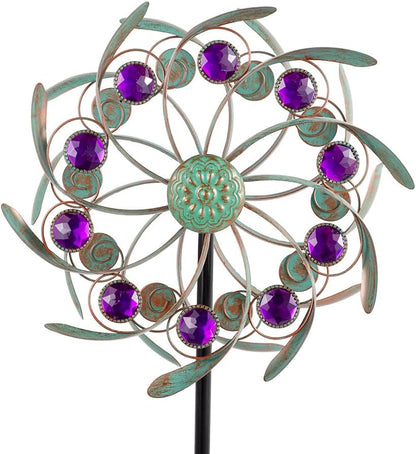 Viveta Outdoor Wind Spinners, 13" Metal Wind Sculpture with Stable Stake, Double-Sided Windmill,Wind Spinner for Yard and Garden