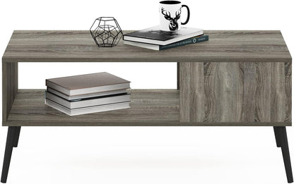 Furinno Claude Mid Century Style Coffee Table with Wood Legs, French Oak Grey Large Non-Lift Top