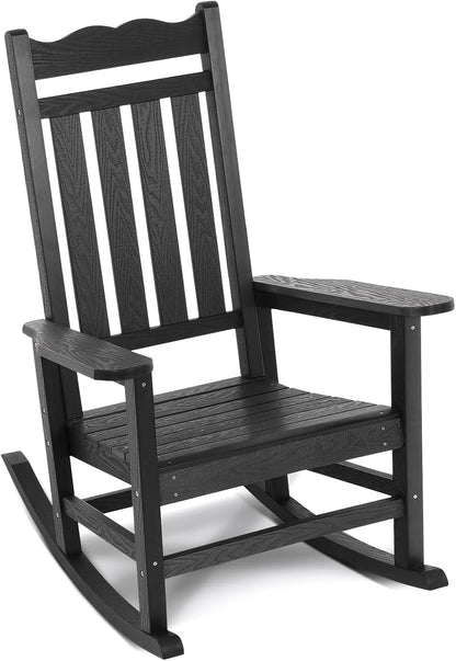 Stoog Patio Rocking Chair, All-Weather Porch Rocker, 400 lbs Weight Support, Never Fade or Rot, for Backyard, Fire Pit, Lawn and Garden, Black