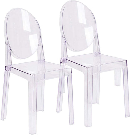 2xhome Ghost Dining Chair with Oval Back | Transparent Acrylic Accent Side Chair for Kitchen, Living Room, Vanity, or Event Seating | Non Stackable (Set of 2, Clear)