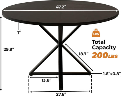 IDEALHOUSE 47 Inch Round Dining Table for 4, Farmhouse Kitchen Table with Metal K-Base, Black Circle Wood Table for Dining Room, Kitchen, Apartment & Living Room (Table Only)
