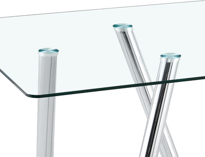 Glass Dining Table for 4 6 8 Pepole,71 Inch Rectangle Kitchen Dining Room Table with 0.39" Thick Tempered Glass Tabletop & Metal Legs, Modern Glass Top Silver Dinner Table for Dining Room