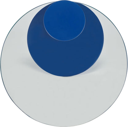 SAFAVIEH Couture Collection - Richardson Blue Metal Accent Table, Sculptural Modern Side Table, Round Glass Top Design (SFV6804C)