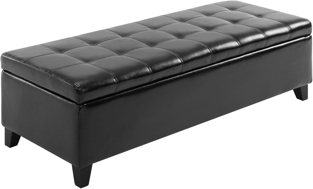 51inches Rectangular Tufted Faux Leather Storage Ottoman Black Durable Premium Comfortable Luxury Stylish Elegant Contemporary