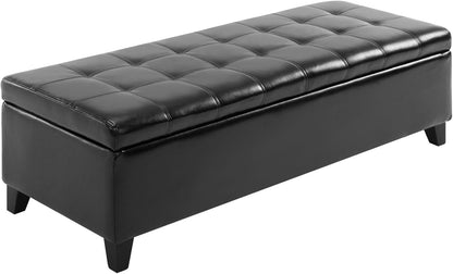 51inches Rectangular Tufted Faux Leather Storage Ottoman Black Durable Premium Comfortable Luxury Stylish Elegant Contemporary