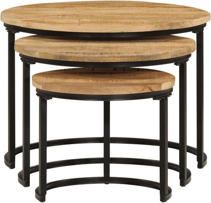 Nesting Tables 3 Piece Solid Mango Wood | Space Saving, Sturdy Tabletop, Versatile for Bedroom, Living Room, Office