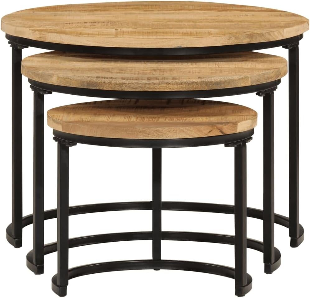 Nesting Tables 3 pcs Solid Mango Wood | Space Saving, Sturdy Tabletop, Versatile for Bedroom, Living Room, Office