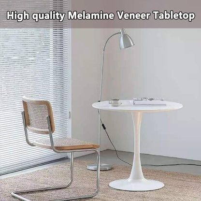 23.4" Tulip Dining Table, White, Perfect for 2-4 People, Mid-Century Modern Style, Round MDF Top with Sturdy Base for Dining Room, Living Room, Cafe
