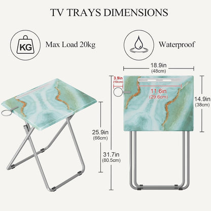 TV Trays Table Set of 4 Portable Folding TV Tray Table TV Dinner Tray with Sturdy MDF, Small Folding Tables with Phone & Tablet Slot, No Assembly Required, 15 x 18.9 x 25.6 in (Sea Blue Marble, 4Pcs)