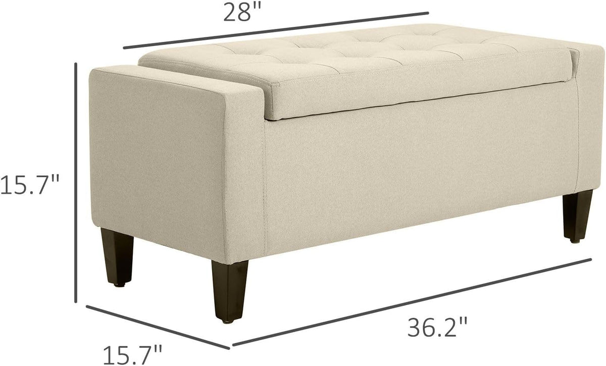 Contemporary Linen Tufted Storage Ottoman Bench Lift Top Beige Trendy Design Premium Fabric Durable Structure Spacious Storage