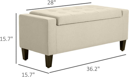 Classic Storage Ottoman with Linen Cover for Living Room