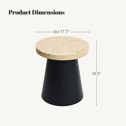 LuxenHome Side Table, 19'' Small Round Accent End Table, Light Wood Finish Top with Black Base Beside Table for Small Spaces, Modern Boho Nightstand for Living Room,Bedroom,Home Office