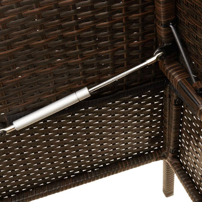 Brown Poly Rattan Patio Storage Bench with Cushions, Outdoor Seating with Waterproof Bag and Gas Spring Lid