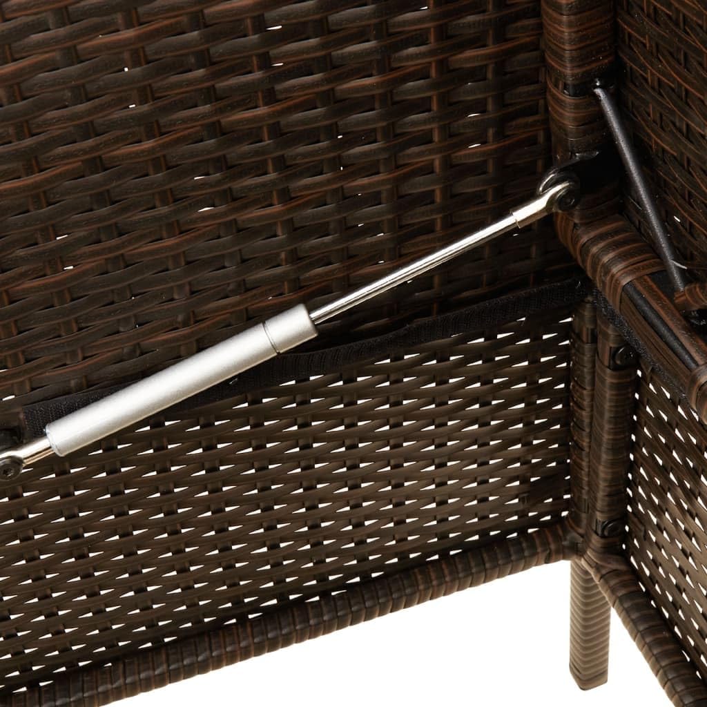 Brown Poly Rattan Outdoor Storage Bench with Cushion, PE Rattan Patio Seating with Waterproof Storage Bag and Gas Spring Lid