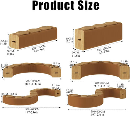 Folding Paper Stool Sofa Chair, Folding Paper Stool for Office,Reception Room,Living Room and Shopping Mall (Brown,Three seats-17.3in)