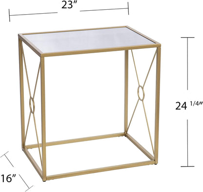 HomeStock Mirror Top End Table - Geometric Metal Base - Modern Living Room Side Table - 23" W x 16" D x 24" H