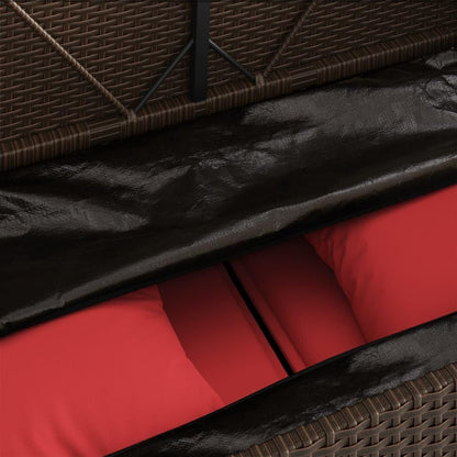 Brown Poly Rattan Outdoor Storage Bench with Cushion, PE Rattan Patio Seating with Waterproof Storage Bag and Gas Spring Lid