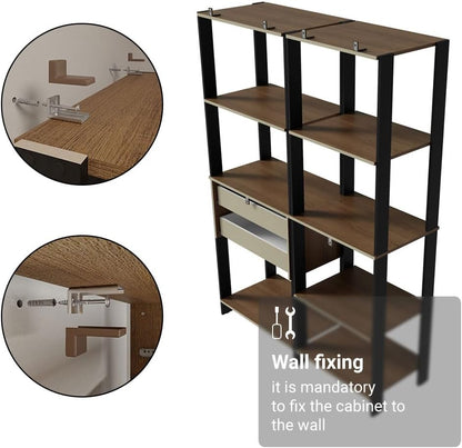 Madesa Kitchen Pantry Storage Rack with 2 Drawers and Open Shelves 51" L Multiuse Modular Cabinet for Kitchen Organization - Black/Brown
